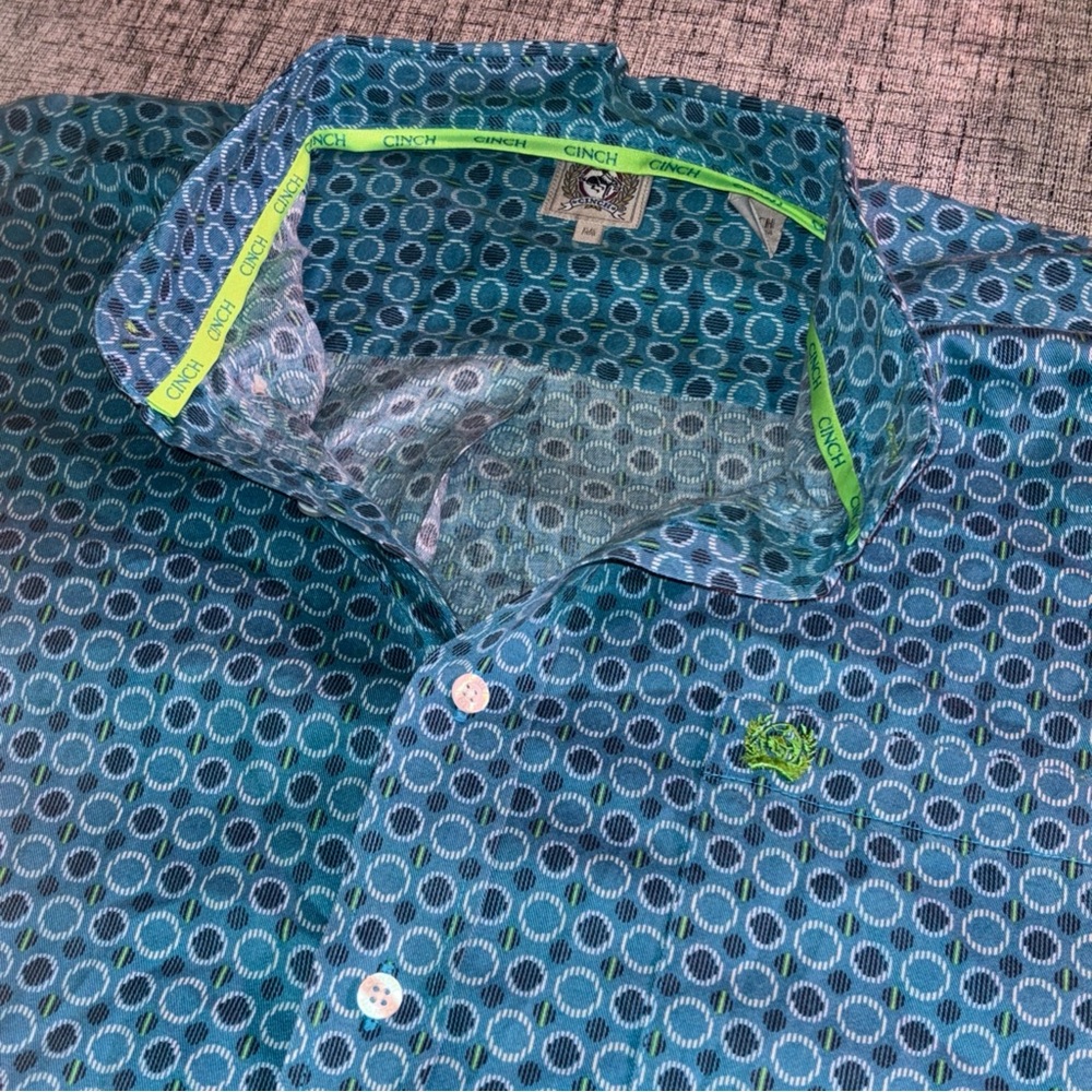 Cinch Blue And Green Patterned Button Down Shirt - image 3